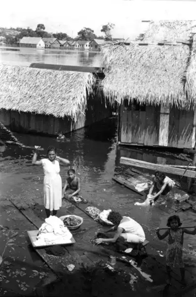 Foto 124: Famílias de caboclos lavando roupa na enchente em Manaus (AM)