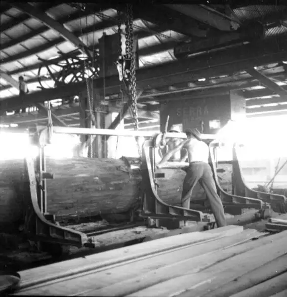 Foto 571: Serraria I.B. SABBA vendo-se serra cortando toros de madeira em Manaus (AM)