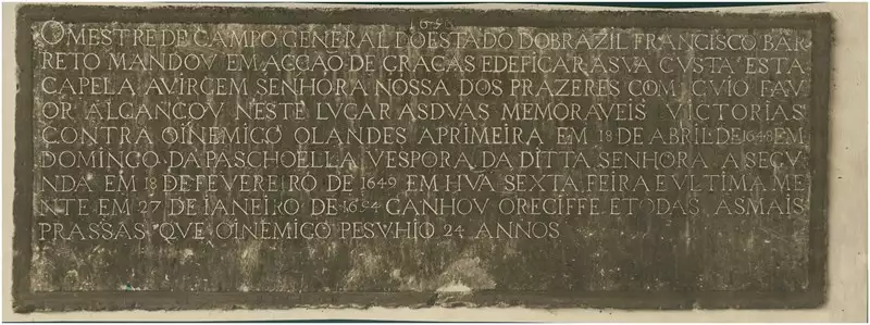 Foto 16: Pedra de fundação da Igreja de Nossa Senhora dos Prazeres nos Montes Guararapes : Jaboatão dos Guararapes, PE