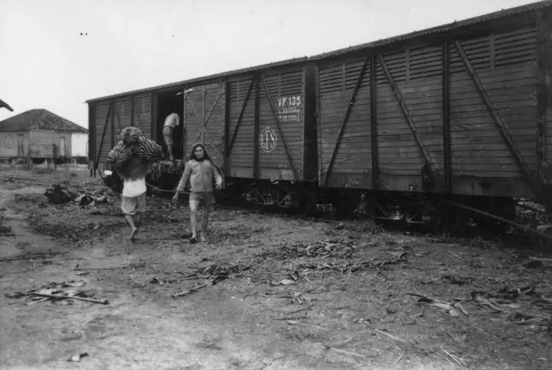 Foto 5: Trem de carga, vendo-se homens transportando bananas (RJ)